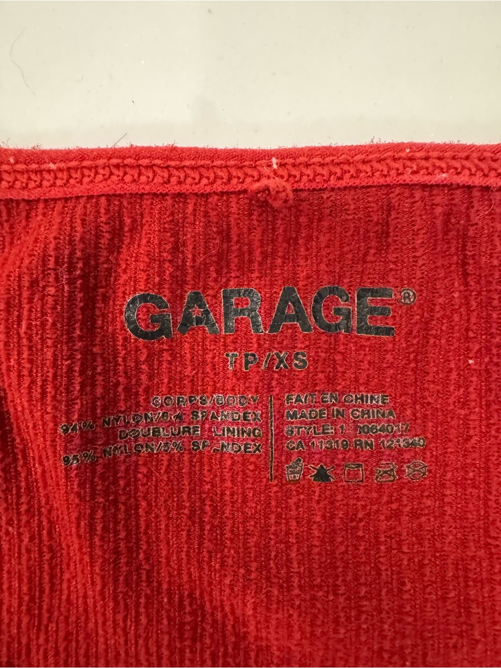 Garage Red Ribbed V-Neck Tank - Picture 2 of 2